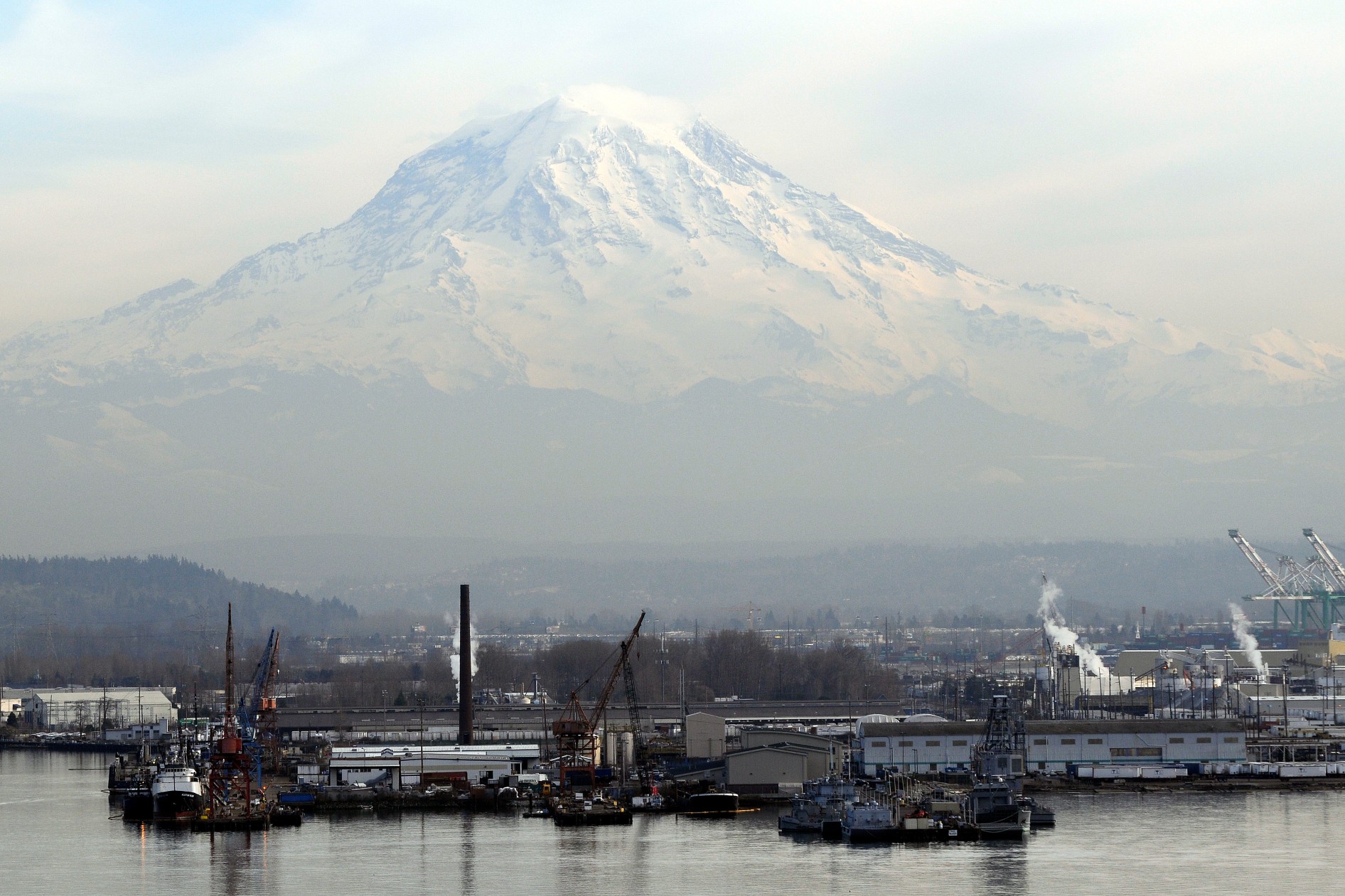 Photo of Mt. Rainer and Tocoma port.